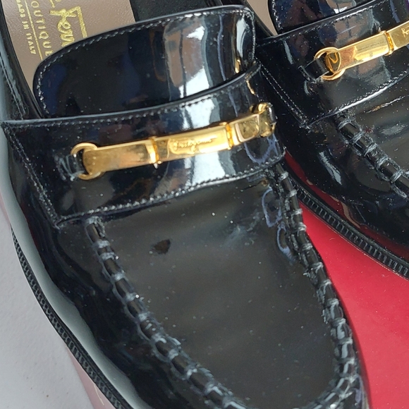 Salvatore FERRAGAMO Woman's Black Loafer Patten Learther Block Heal W/Box - Picture 16 of 16